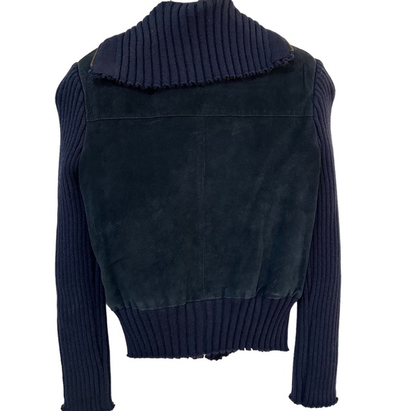 MARCELLE RENÉE / VINTAGE suede and ribbed knit jacket / Navy Blue - Picture 2 of 11